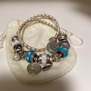 Pandora double leather bracelet with charms